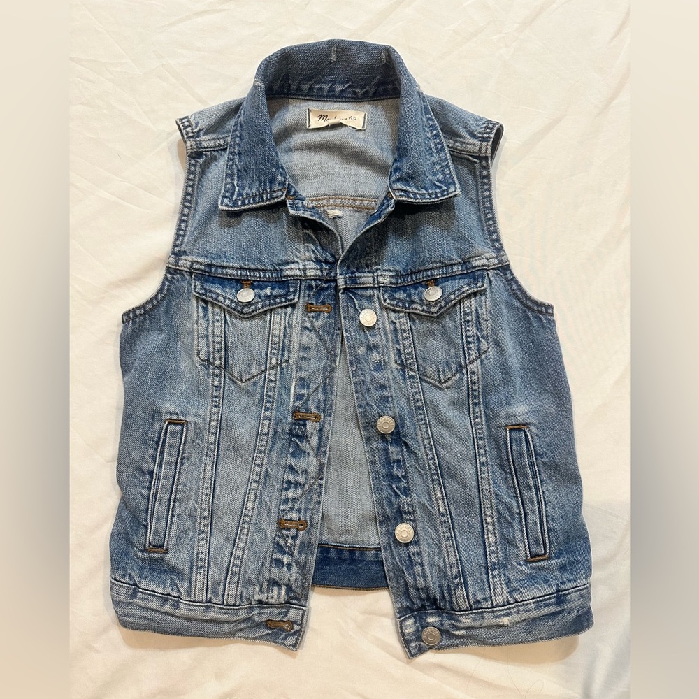 Madewell Denim Vest with Distressed Finish